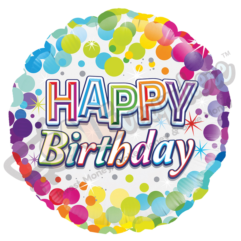 Unisex Colourful Confetti Happy Birthday 18" | 46cm Helium Foil Balloon